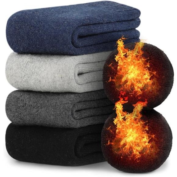 4 Pairs Wool Socks Thermal Thick Cushion Socks for Men and Women